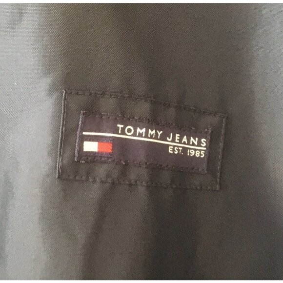 Vtg Hilfiger Tommy Jeans Spell Out Nylon Zipper Jacket Navy Yellow XL - Picture 3 of 12